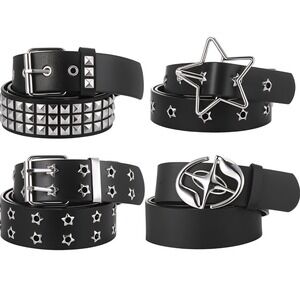 4 PCS Black Studded Belt Faux Leather‎ Gothic Punk Rock Grommet Metal Pyramid
